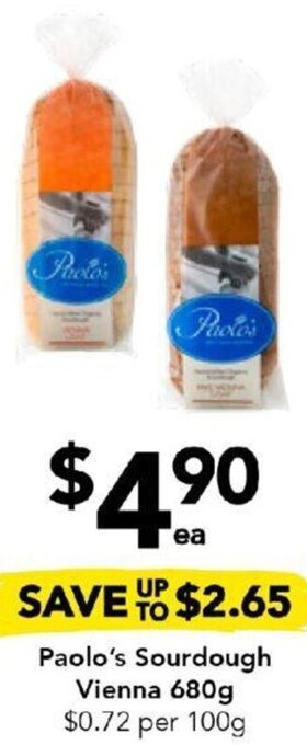 Drakes Paolo's Sourdough Vienna 680g offer