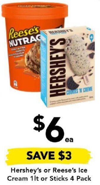 Hershey's or Reese's Ice Cream 1lt or Sticks 4 Pack