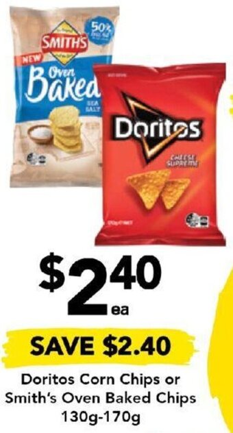 Drakes Doritos Corn Chips or Smith's Oven Baked Chips 130g-170g offer