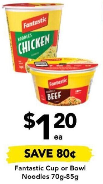 Drakes Fantastic Cup or Bowl Noodles 70g-85g offer