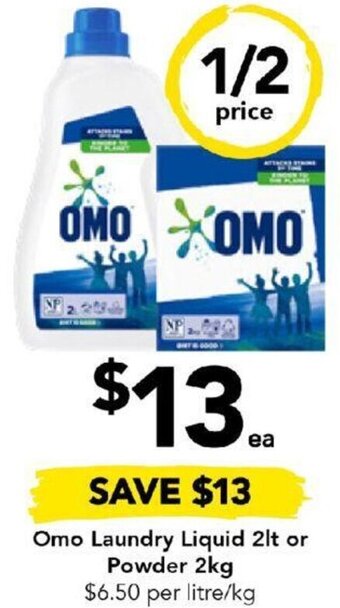 Drakes Omo Laundry Liquid 2lt or Powder 2kg offer