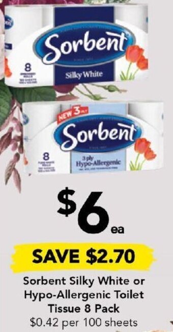 Drakes Sorbent Silky White or Hypo-Allergenic Toilet Tissue 8 Pack offer