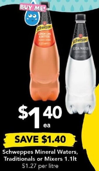 Drakes Schweppes Mineral Waters, Traditionals or Mixers 1.1lt offer