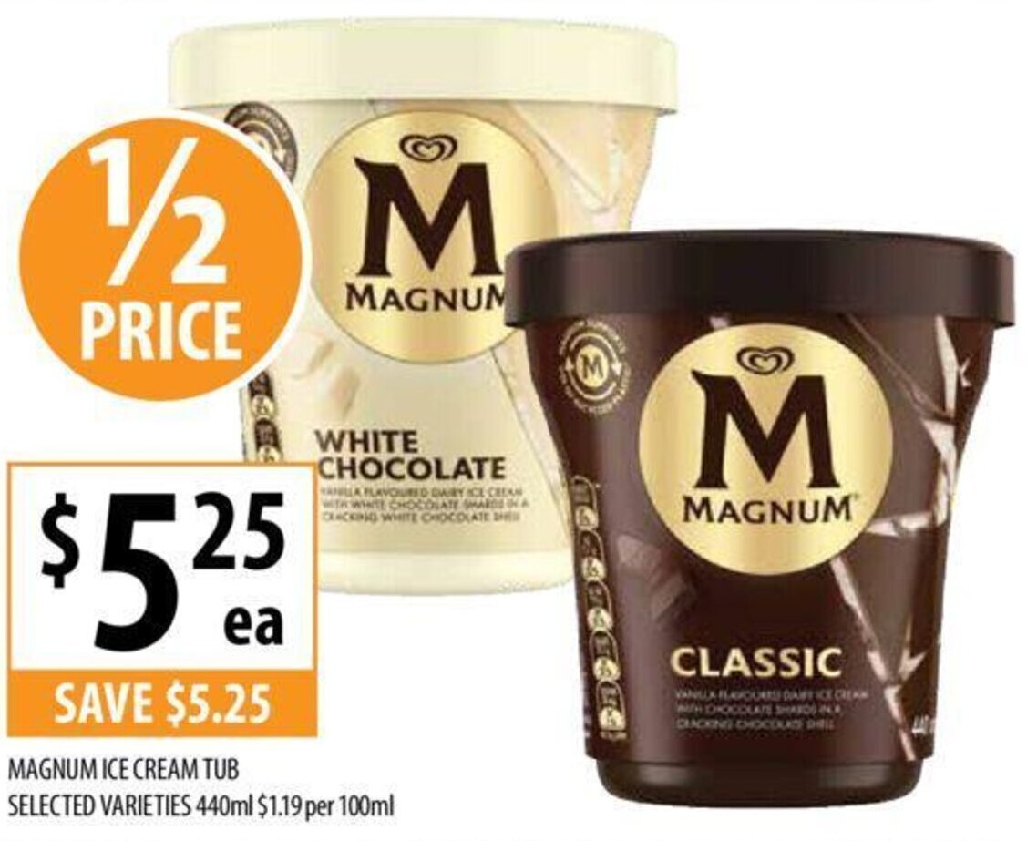 MAGNUM ICE CREAM TUB SELECTED VARIETIES 440ml offer at Supabarn