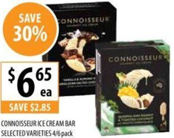 Supabarn CONNOISSEUR ICE CREAM BAR SELECTED VARIETIES 4/6 pack offer