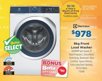 Betta Electrolux 9kg Front Load Washer offer