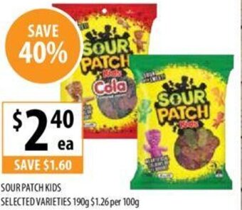 Supabarn SOUR PATCH KIDS SELECTED VARIETIES 190g offer