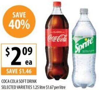 Supabarn COCA COLA SOFT DRINK SELECTED VARIETIES 1.25 litre offer