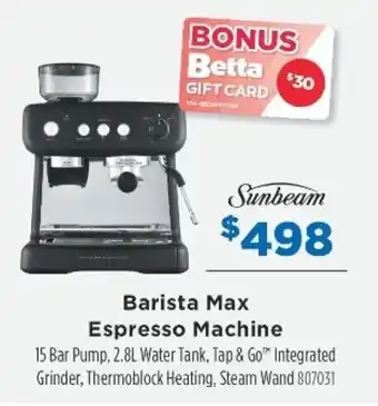 Betta Sunbeam Barista Max Espresso Machine 2.8L offer
