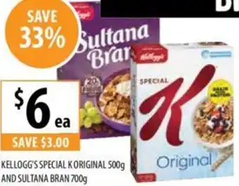 Supabarn KELLOGG'S SPECIAL KORIGINAL 500g AND SULTANA BRAN 700g offer