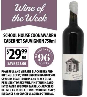 Supabarn SCHOOL HOUSE COONAWARRA CABERNET SAUVIGNON 750ml offer