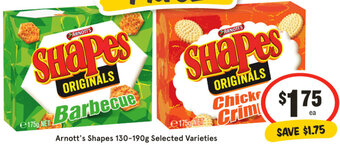 IGA Arnott's Shapes 130-190g Selected Varieties offer