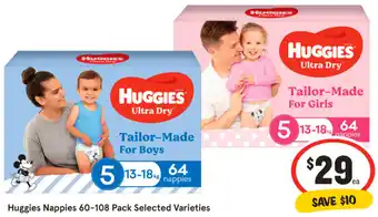 IGA Huggies Nappies 60-108 Pack Selected Varieties offer