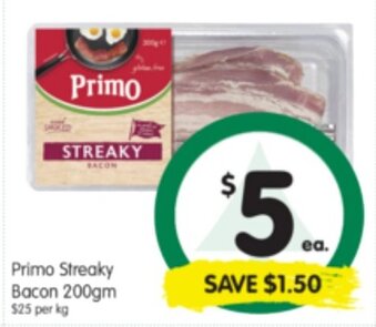 Spar Primo Streaky Bacon 200gm offer