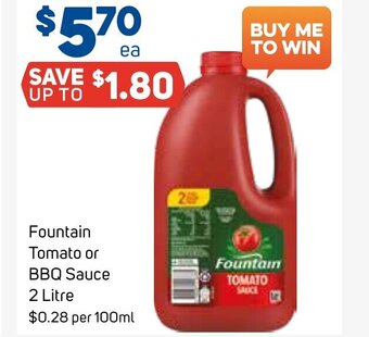 Fountain Tomato or BBQ Sauce 2 Litre
