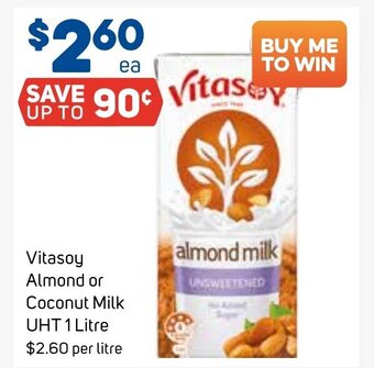 Foodland Vitasoy Almond or Coconut Milk UHT 1 Litre offer