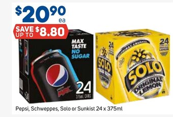 Foodland Pepsi, Schweppes, Solo or Sunkist 24 x 375ml offer