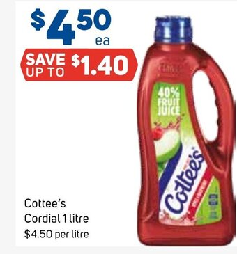Foodland Cottee's Cordial 1 litre offer