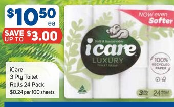Foodland iCare 3 Ply Toilet Rolls 24 Pack offer