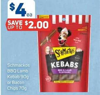 Foodland Schmackos BBQ Lamb Kebab 90g or Bacon Chips 70g offer