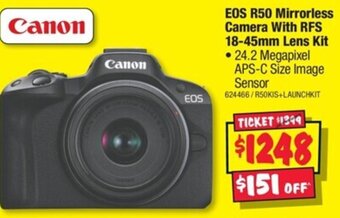JB Hi-Fi Canon EOS R50 Mirrorless Camera With RFS 18-45mm Lens Kit offer