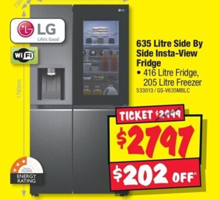 LG 635 Litre Side By Side InstaView Fridge offer at JB HiFi