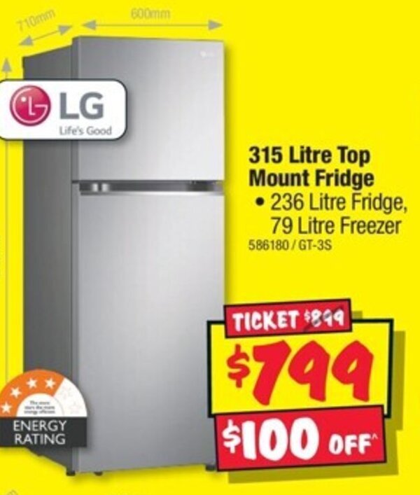 LG 315 Litre Top Mount Fridge offer at JB HiFi