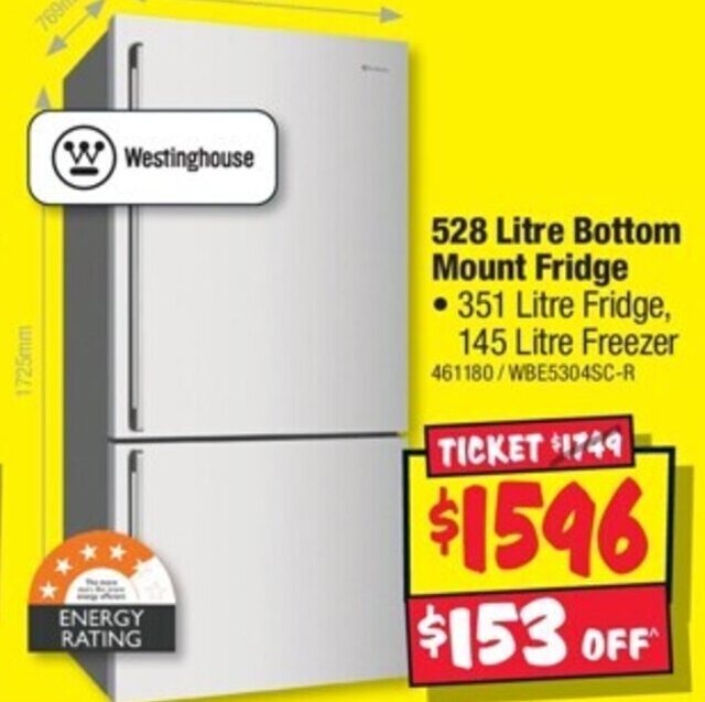 Westinghouse 528 Litre Bottom Mount Fridge offer at JB HiFi