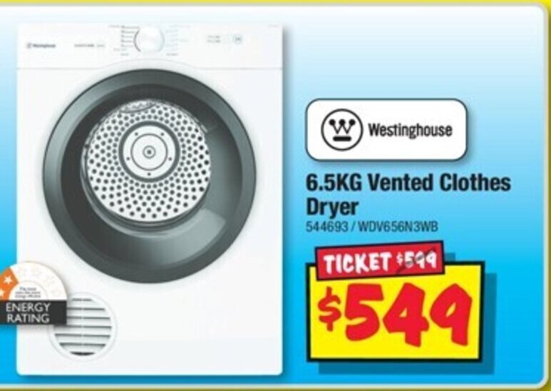 Westinghouse 6.5KG Vented Clothes Dryer offer at JB HiFi