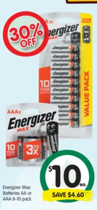 Energizer Max Batteries AA or AAA 8-10 pack