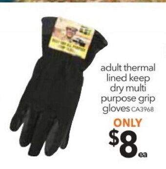 Cheap as Chips Adult Thermal Lined Keep Dry Multi Purpose Grip Gloves - CA3968 offer