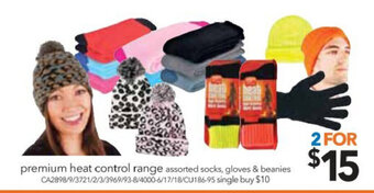 Cheap as Chips Premium Heat Control Range Assorted Socks, Gloves & Beanies offer