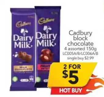 Cheap as Chips Cadbury Block Chocolate 4 Assorted 150g offer