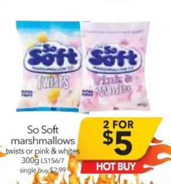 So Soft Marshmallows Twists or Pink & Whites 300g