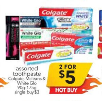 Assorted Toothpaste Colgate, Mcleans & White Glo 90g-175g
