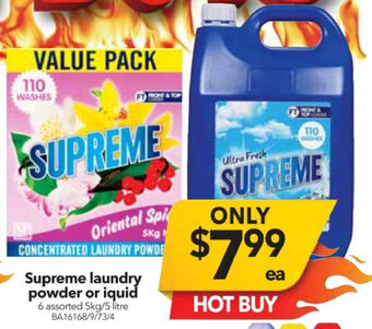 Cheap as Chips Supreme Laundry powder or Liquid 6 Assorted 5kg/5Litre offer
