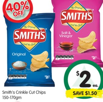 Spar Smith's Crinkle Cut Chips 150-170gm offer