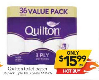 Cheap as Chips Quilton Toilet Paper 36 Pack 3 Ply 180 Sheets offer