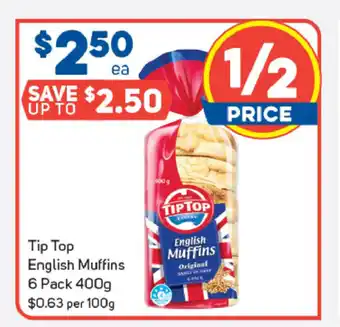 Foodland Tip Top English Muffins 6 Pack 400g offer