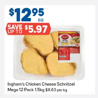 Foodland Ingham's Chicken Cheese Schnitzel Mega 12 Pack 1.5kg offer