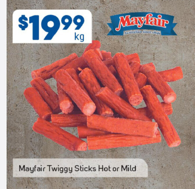Mayfair Twiggy Stick Hot or Mild per kg offer at Foodland