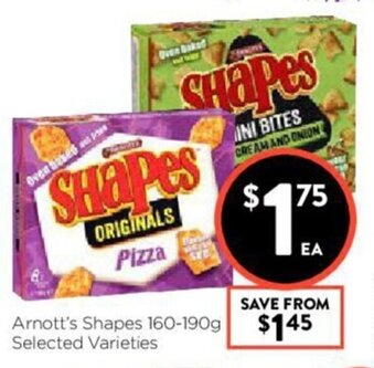 Foodworks Arnott's Shapes 160-190g offer