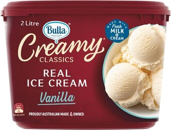 Woolworths Bulla creamy classics ice cream 2 litre – from the freezer offer