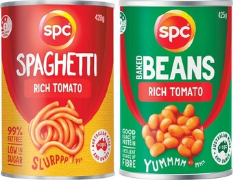Woolworths Spc baked beans or spaghetti 420-425g offer