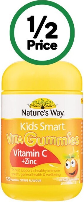 Woolworths Nature's way kids smart vita gummies vitamin c + zinc pk 120~ offer
