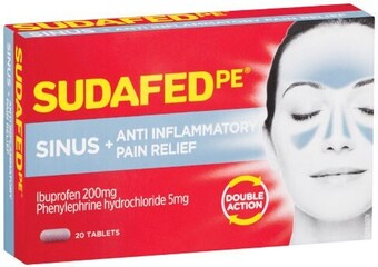 Woolworths Sudafed pe sinus + anti inflammatory pain relief double action pk 20~ offer