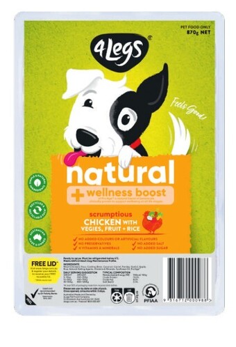 Coles 4 legs natural + wellness boost dog food 870g offer