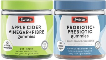 Coles Swisse probiotic & prebiotic or apple cider vinegar + fibre gummies 45 pack offer