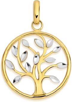 Prouds 9ct gold two tone tree of life circle pendant offer