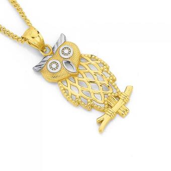 Prouds 9ct gold two tone owl pendant offer